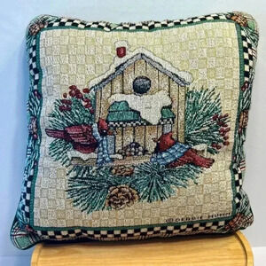 Debbie Mumm Cardinals Winter Tapestry Pillow 15 IN Snow Pine cones